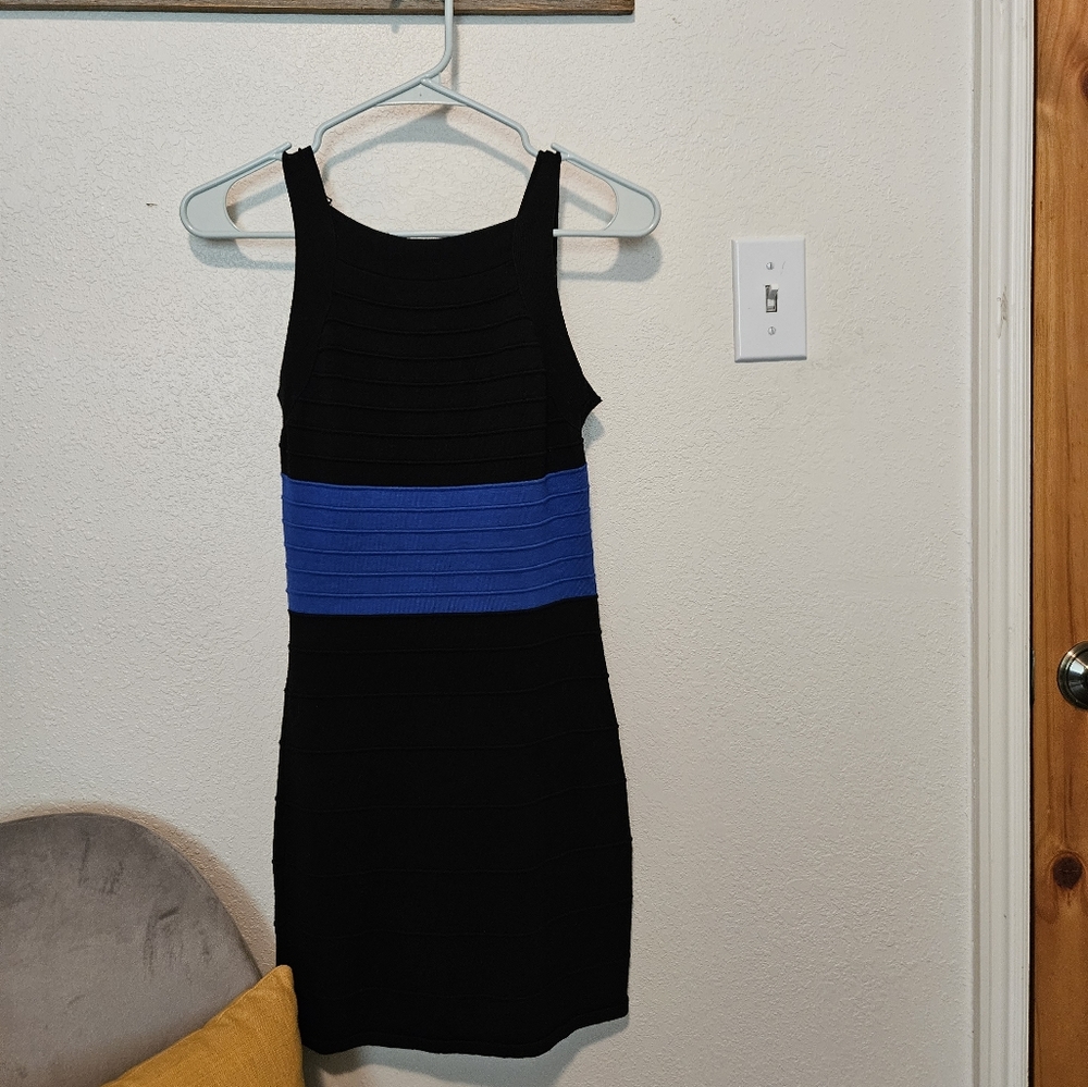 Twenty One Mini Dress, Black and Blue, Zip-up Top, Size Medium, Sleeveless